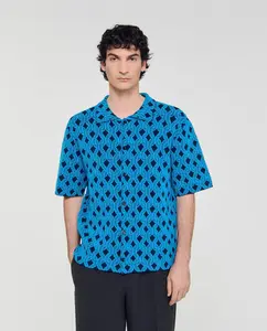 Мужская кардиган-рубашка с жаккардовым узором Sandro, бирюзовый