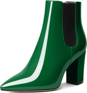 Женские ботильоны Mettesally на щиколотку с острым носком, массивным каблуком, на высоком каблуке, с эластичной вставкой Челси, зимние ботинки, Green