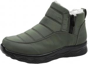 Зимние утепленные женские ботинки, легкие, комфортные, теплые, с плюшевой подкладкой, противоскользящие, водонепроницаемые, на молнии, ботильоны Generic, Army Green