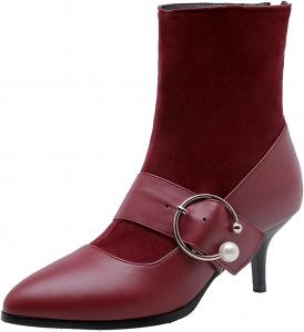 Женские элегантные ботильоны VOKLIN с заостренным носком, пряжкой, высоким каблуком-шпилькой и молнией, короткие стильные ботинки, Wine Red-Velvet Lined