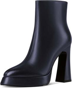 Женские элегантные ботильоны FSJ с круглым носком, глянцевой платформой, массивным высоким каблуком и боковой молнией, современные уличные туфли для женщин, размеры 4-15 США, Navy