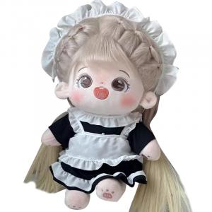 Кукла из хлопка Handsome, Chestnut Seed Doll+Braided Hairstyle+Maid Sp Doll Outfits+Burgundy Fake Eyelashes
