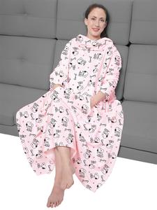 Snoopy Плед с изображением Снупи из мультфильма «Peanuts» с рукавами и карманами, 130 x 170 см, розовый