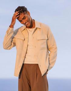 Льняная рубашка Mango светло-бежевого цвета