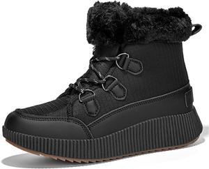 Женские ботильоны на платформе с сеткой и флисовой подкладкой, шнуровка, толстая подошва, высокий верх, удобные, водонепроницаемые, теплые, с нескользящей подошвой, повседневные зимние ботинки DONRRNDK, Black