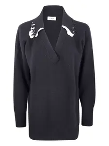 Шерстяной свитер с бахромой на воротнике Aviù, черный