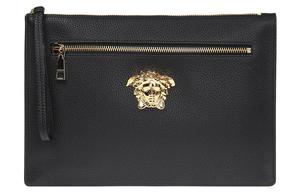 Сумка-кошелек La Medusa из телячьей кожи на запястье мужская черная VERSACE