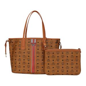 MCM Средняя женская сумка через плечо из холста с кожаной отделкой brown & cognac