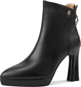 Женские ботильоны KAGAA из коровьей кожи с заостренным носком и молнией, на платформе, с широким каблуком и высоким каблуком 10 см, ручная работа, теплые ботинки до щиколотки для женщин kagaa1124, Black