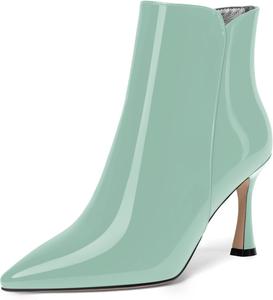 Женские ботильоны SKYSTERRY с заостренным носком, молнией, офисные, лакированные, повседневные, на высоком каблуке 3,3 дюйма, Turquoise