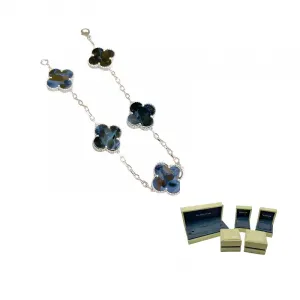 Van Cleef & Arpels Браслет Alhambra Four Leaf Lucky Series Pietersite для женщин, серебро/синий