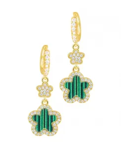 Серьги с белым клевером и золотыми фианитами Adornia, green