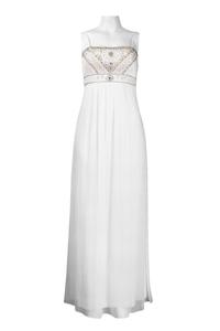 Вечернее платье с бисером и спагетти-нитью белого цвета Suewong