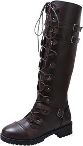 Викторианские ботинки для женщин Винтажные бабушкины ведьмовские ботинки на шнуровке Средневековые ренессансные ботинки Женские ботильоны на среднем каблуке на шнуровке с молнией До середины голени Костюмная обувь Generic, X01-Coffee