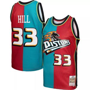 Мужская майка Mitchell & Ness Grant Hill бирюзово-красная Detroit Pistons Hardwood Classics 1999-00 Split Swingman