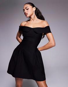 Платье-мини с отложным воротником bengaline черного цвета Vesper