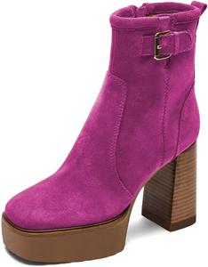 Женские ботильоны, высокий массивный каблук, ботинки на платформе, квадратный носок, боковая молния, обувь, для вечеринок, вечера, повседневная носка, размеры 37-44 Wo wagas, Fuchsia