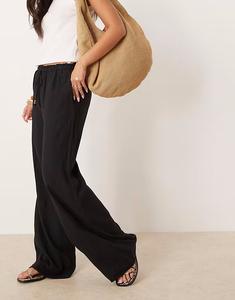 Прямые брюки из смеси льна с завязками, черного цвета Mango