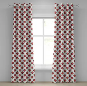 Штора на люверсах ABAKUHAUS Яблоко, нарисованное от руки мультяшное яблоко, органическое, сочное, вкусное, полезное для здоровья, декоративное, двухпанельное, 280 см x 225 см, цвет: темно-коралловый, зеленый, белый