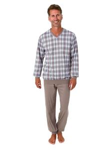 NORMANN Пижамный комплект с длинными рукавами и манжетами, в клетку, серого цвета