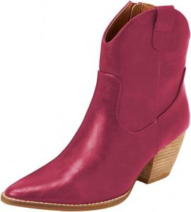 Женские ботильоны на среднем массивном каблуке, ковбойские ботинки, заостренный носок, боковая молния, обувь для вечеринки, шопинга и повседневной носки, размеры 4-16 США Wo wagas, Hot Pink