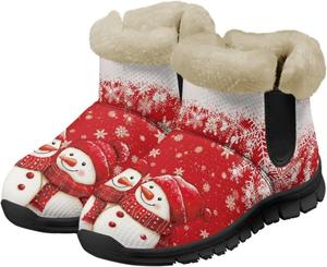 Женские зимние ботинки до щиколотки, легкие, теплые, с меховой подкладкой, короткие, комфортные для улицы, легко надеваются Eheartsgir, Snowmen Snowflake Print