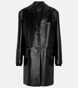 Однобортное кожаное пальто Prada, Nero