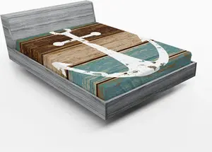 Простыня на резинке ABAKUHAUS Anchor, Dirt Art Maritime Sea Ocean Anchor, цифровая сгенерированная картина из горизонтальных деревянных досок, 90 x 200 см, многоцветная Abakuhaus