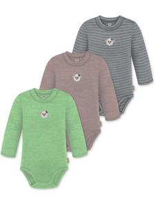 Normani Outdoor Sports Набор из 3 детских боди с длинными рукавами из мериносовой шерсти "Туай" серого, розового и зеленого цвета