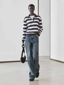 Хлопковый вязаный свитер-поло в полоску Massimo Dutti, brown