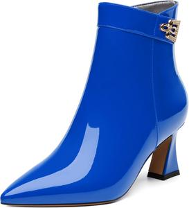 Женские ботильоны, модные сексуальные ботинки с заостренным носком и средним каблуком, тонкие высокие каблуки 2,5 дюйма CDXJHYMY, Royal Blue Patent