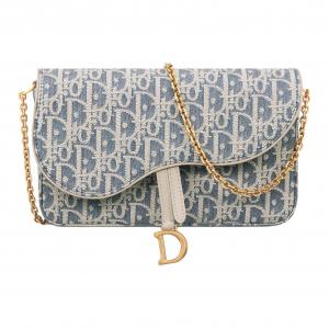 DIOR Хлопковая седельная сумка через плечо среднего размера для женщин синяя