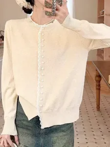 Женский вязаный топ с отделкой из пуговиц, напоминающих жемчуг Doux Belle, цвет Beige