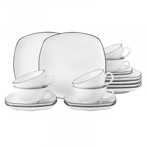 Чайный сервиз Lido Black Line квадратный большой, 18 предметов Seltmann Weiden, белый черный