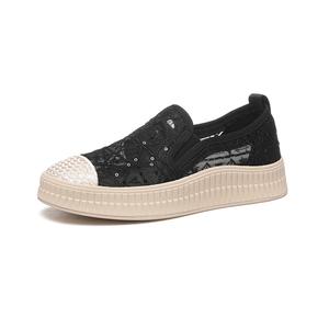 Износостойкие, дышащие и быстросохнущие низкие повседневные туфли для женщин Golden Silk Rabbit, Black