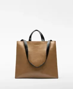 Большая кожаная сумка-шоппер Adolfo Dominguez, песочный