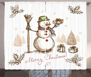 Штора ABAKUHAUS Снеговик в деревенском стиле, с рождественской каллиграфией, универсальная ленточная штора для гостиной с петлями и крючками, 280 x 225 см, белый многоцветный Abakuhaus