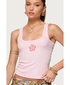 Женская блузка Steffy с цветочным декором и бисером в рубчик Edikted, Light-pink