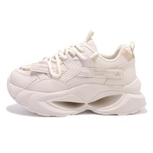 SNXR Женские кроссовки с низким верхом и массивной подошвой, увеличивающие рост, с противоскользящей подошвой и износостойкими свойствами, бежево-золотые