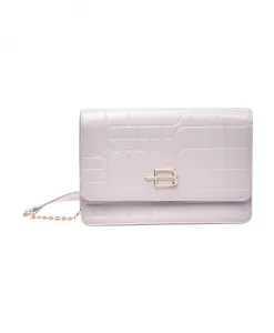 Стеганый кожаный кошелек бежевого цвета с ремешком через плечо и монограммой. Baldinini, бежевый