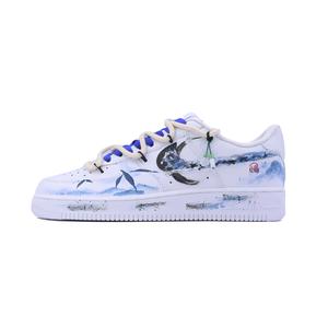 Nike Кроссовки Air Force 1 Novel Point, Peaks And Ridges с низким верхом, устойчивые к скольжению, унисекс, белые, синие