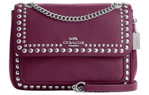 Klare Pebbled Leather Маленькая квадратная сумка через плечо среднего размера для женщин глубокого ягодного цвета COACH