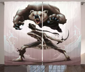 Штора ABAKUHAUS Медведь в деревенском стиле, концепция мифологического сюжета, универсальная ленточная штора для гостиной с петлями и крючками, 280 x 245 см, теплый серо-коричневый цвет Abakuhaus