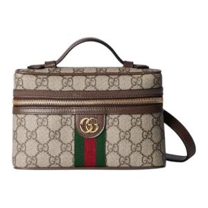 GUCCI Офидия холщовая с кожаной отделкой наплечная сумка кроссбоди женская экстра мини бежевая и тёмно-коричневая