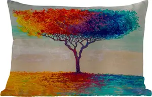 Подушка для улицы - Картина - Дерево - Масляная краска - Радуга - 60 x 40 см - Устойчива к погодным условиям - Подушка для отдыха - Декоративная подушка - Подушка для дома MuchoWow