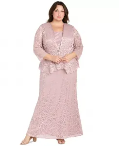 Жакет и платье с металлизированным кружевом Plus Size R & M Richards, розовый