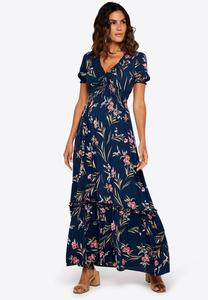 Платье макси WATERCOLOUR FLORAL Apricot, темно-синий