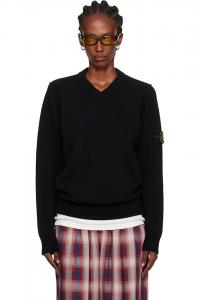5100033 Свитер из овечьей шерсти с V-образным вырезом Stone Island, черный