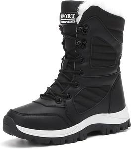 Зимние женские ботинки, водонепроницаемые с меховой подкладкой, теплые повседневные модные ботинки, утепленные нескользящие для прогулок на улице в холодную погоду Qacksv, Black