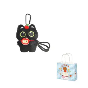 Dolls and bears dance Очаровательный подвесной плюшевый брелок с большими глазами в виде черного кота высотой 12см